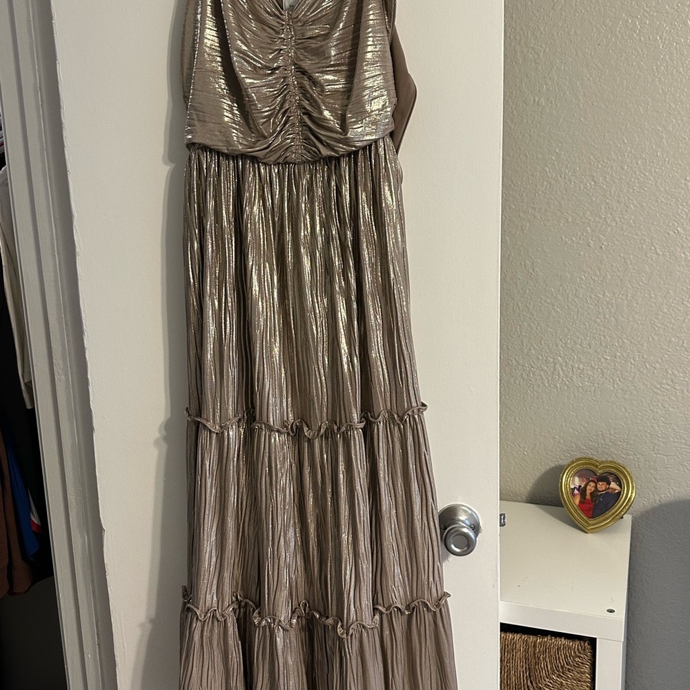 Nordstrom Gold Strapless Tiered Ruffled Gown
